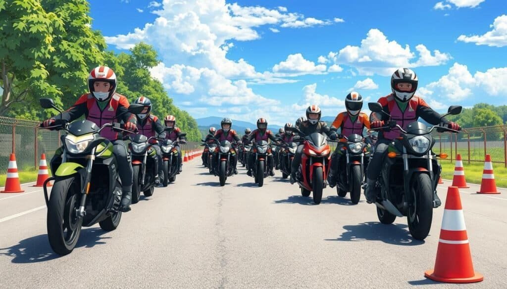 large group of riders motorcycle training