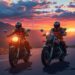 motorcycle instructors riding with sunset background