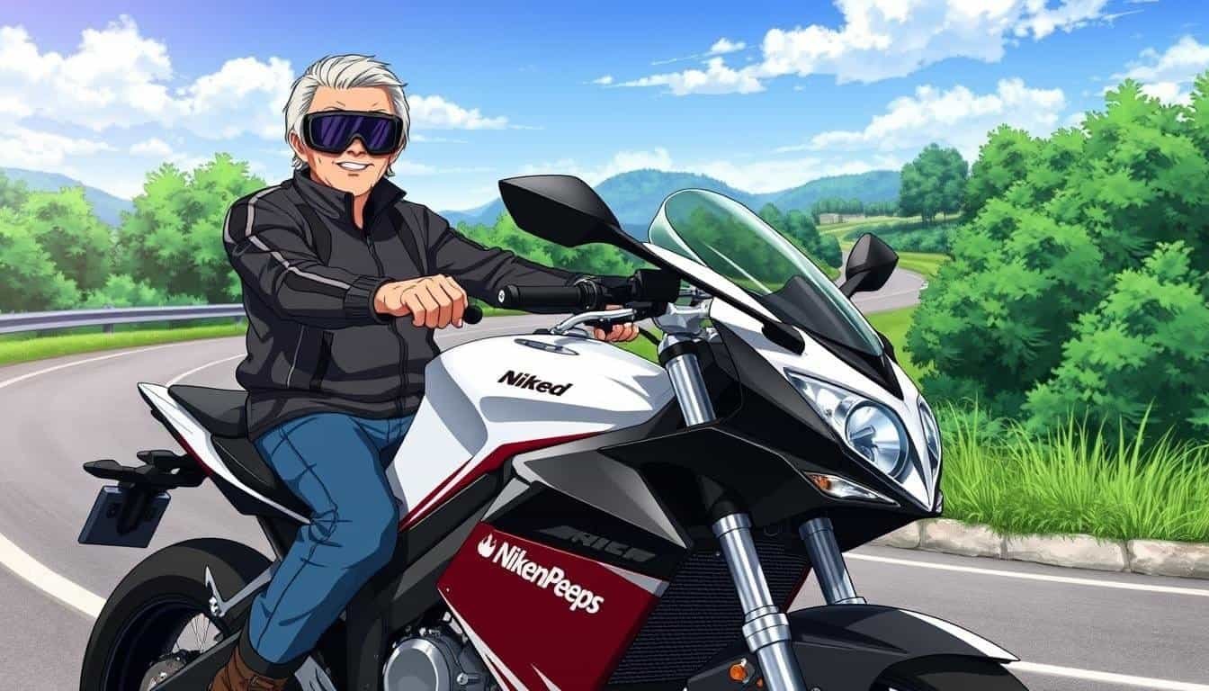 cool middle-aged guy on motorcycle