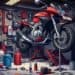 motorcycle in maintenance garage