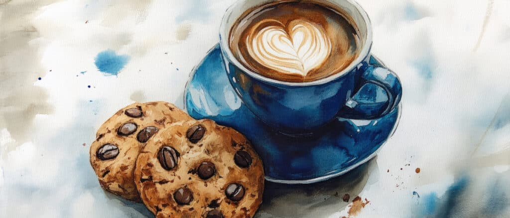 watercolor cookies and coffee with heart