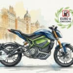 Electric Motorcycle and Euro 6 logo in watercolor style.