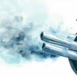 Close-up of a motorcycle exhaust pipe emitting smoke - in watercolor