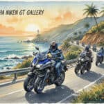 Yamaha Niken Gallery Watercolor of riders riding Niken GTs with Niken GT Gallery wording